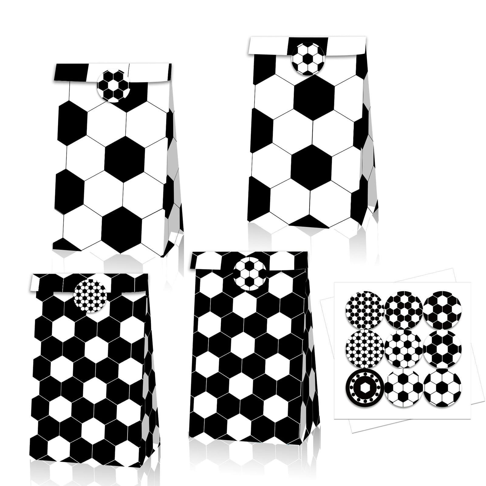 Qpout Soccer Goodie Bags Party Pack - 12 Snack Bags With Sealing Stickers for Kids Teams & Birthdays - Black & White