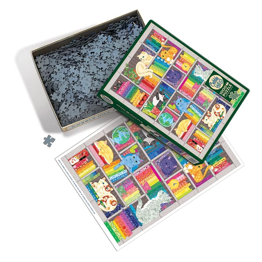 Cobble Hill 1000 Piece Puzzle - Rainbow Cat Quilt - Sample Poster Included, 8.25" x 11.25" x 2.0" - Image 3