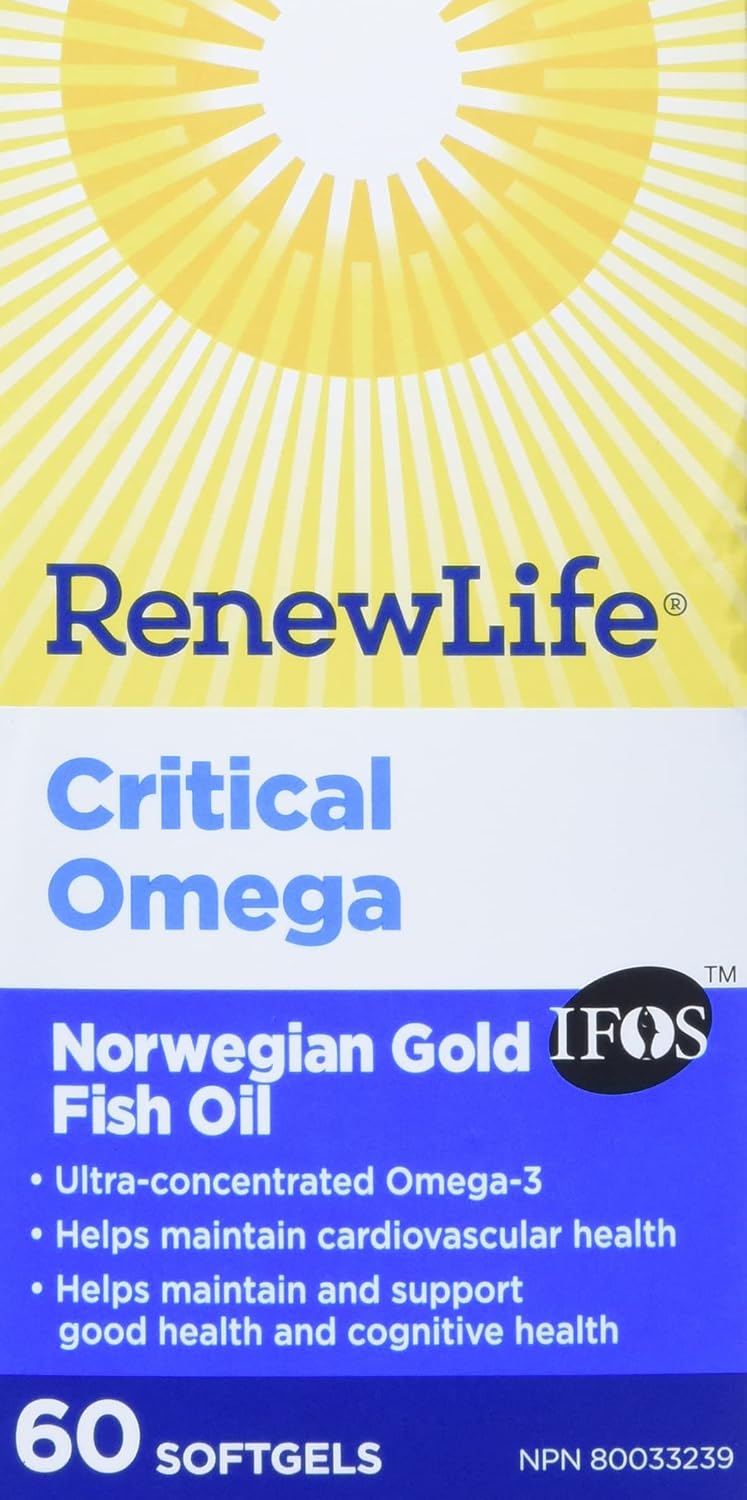 Renew Life Norwegian Gold Adult Fish Oil - Critical Omega, Fish Oil Omega-3 Supplement - Gluten & Dairy Free - 60 Burp-Free Softgel Capsules