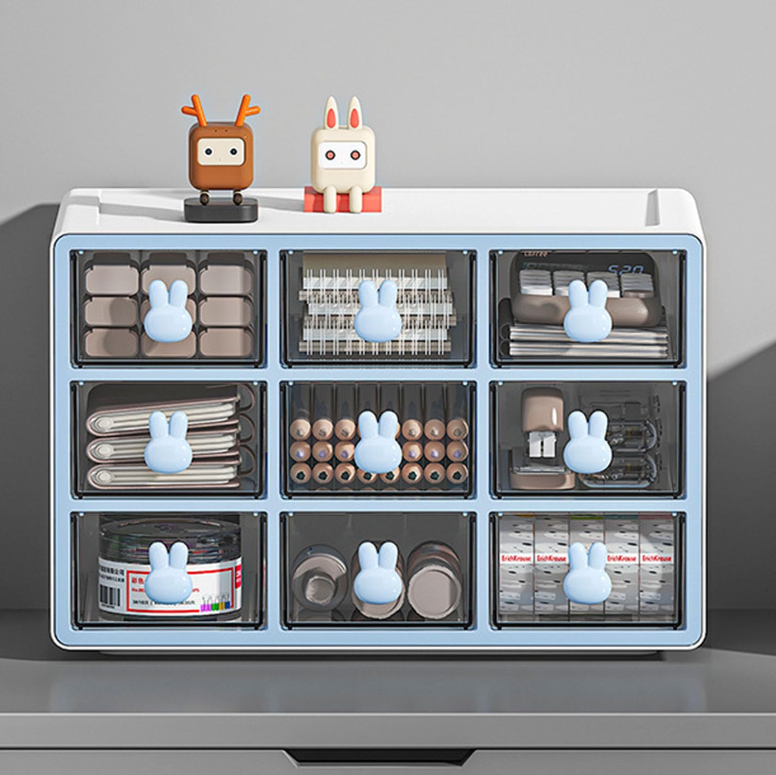 Caja De Almacenamiento Plástico con 9-Cajones, Clasificación Escritorio, Cajas Clasificación, Revista Piezas Pequeñas, Organizador Escritorio para Cosméticos, Joyas, Papelería,Rosado