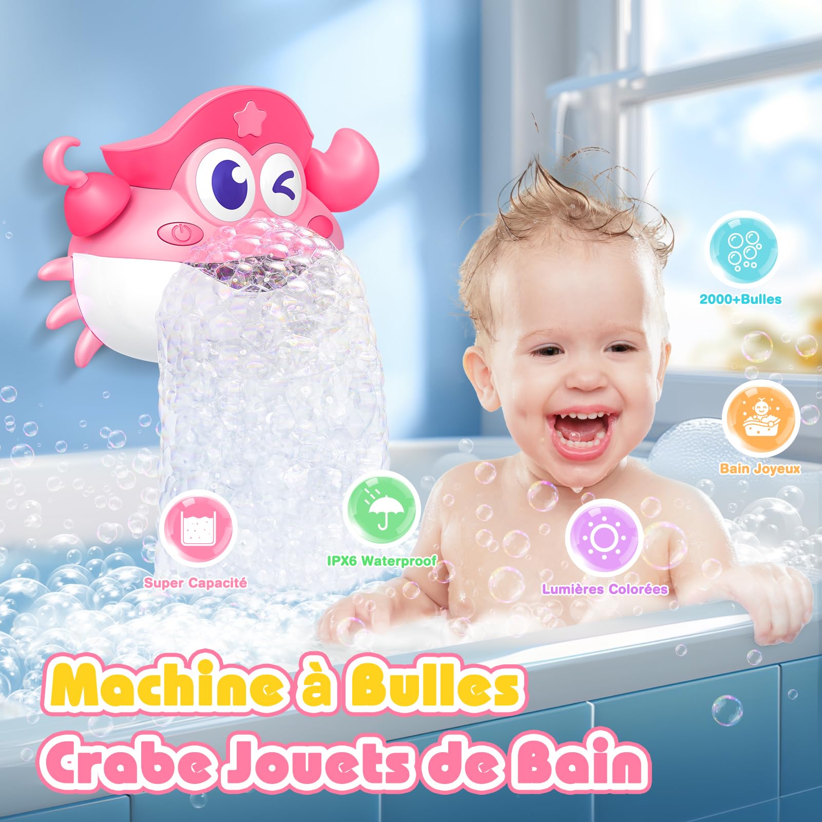 iKidiki Crabe Tummy Time - Jeux de bain pour enfants de 1 à 5 ans - Jouets de baignoire, cadeau d'anniversaire pour bébé