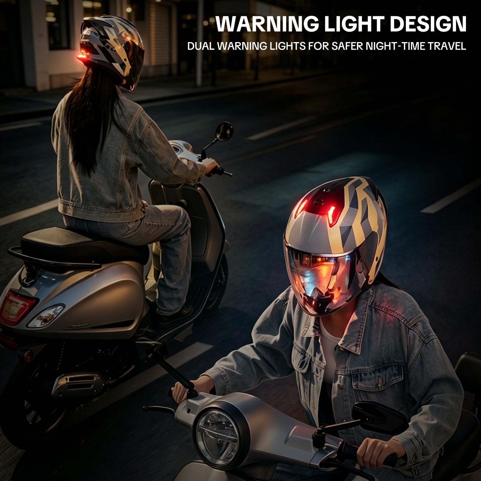 Casque Moto Open Face Bluetooth ECE 22.06 avec Feu Avertisseur B,54-62cm