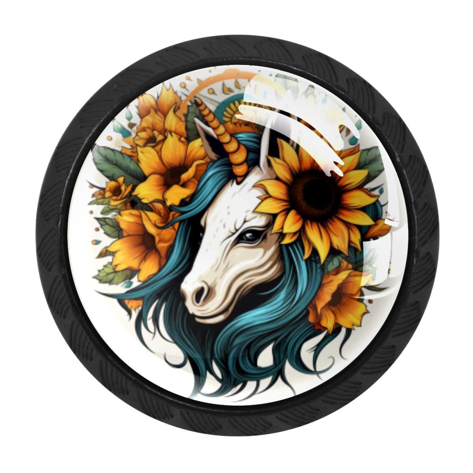 CHENZZZZ 4 Pieces Kitchen Cabinet Knobs Unicorn Skull Sunflower Drawer Knobs Dresser Knobs Drawer Pulls Door Knobs Dresser Drawer Handles Knobs for Dresser Drawers