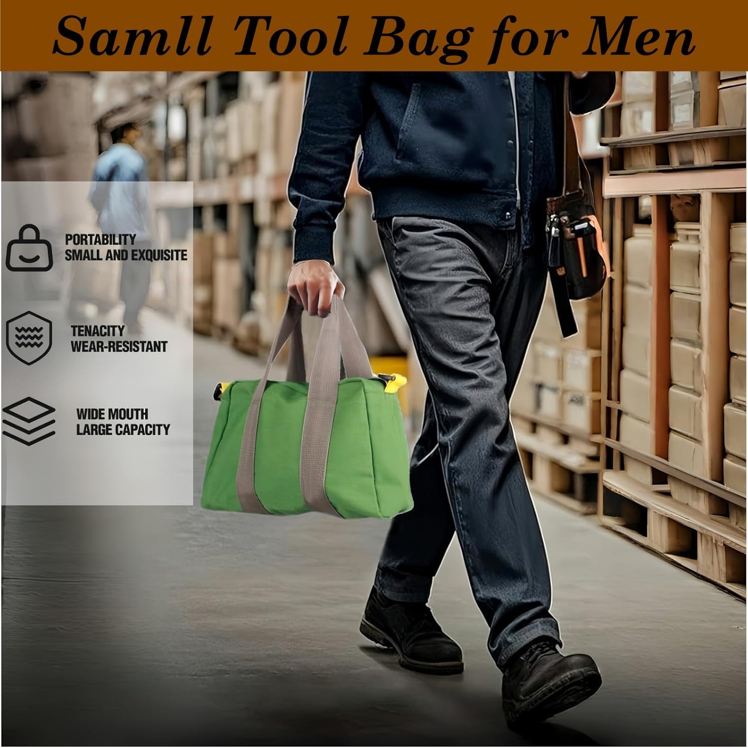 Canvas Wide Mouth Tool Bag, Large Capacity Tool Bags for Men, Portable Home Tool Organizer for Storage Handbag for Screwdrivers, Wrench, Plier, Nails, Pliers Repair Hand Tools (Green-16 Inch)