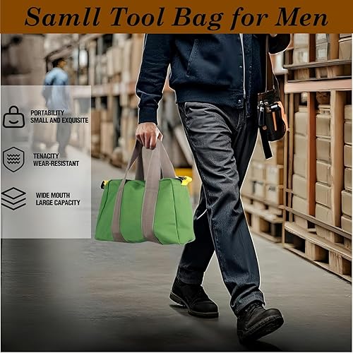 Miniatura 6 de Bolsa de herramientas pequeña, bolsa de lona de boca ancha, bolsas de herramientas de gran capacidad para hombres, organizador de herramientas