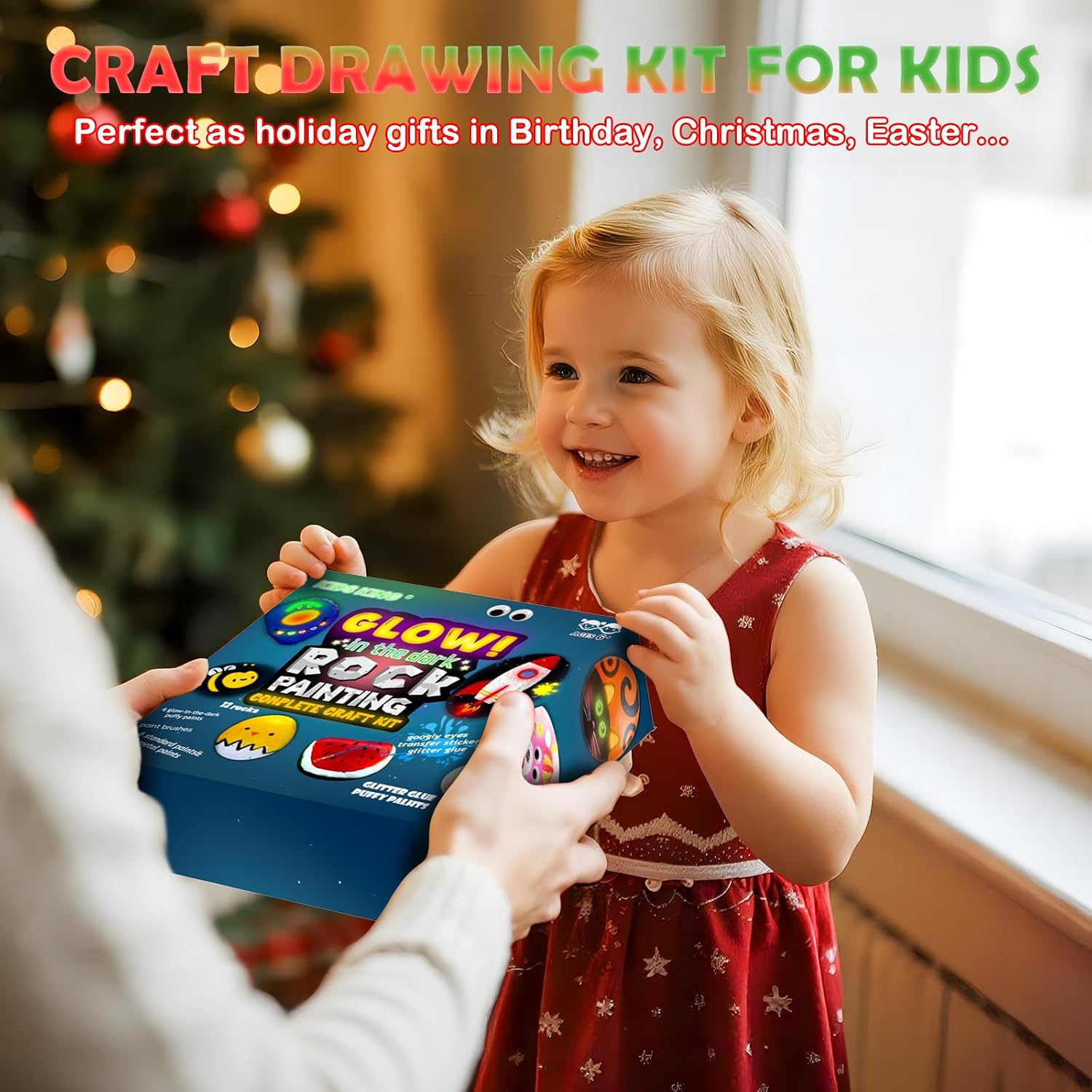 KIDS KING Glow in Dark Rock Painting Kit, Art Craft Kit for Kids Age 6-12 | Rock Painting Kit (Glow in the Dark) Art & Craft Toys Spark Creativity Tool Drawing Party Activity Fovors