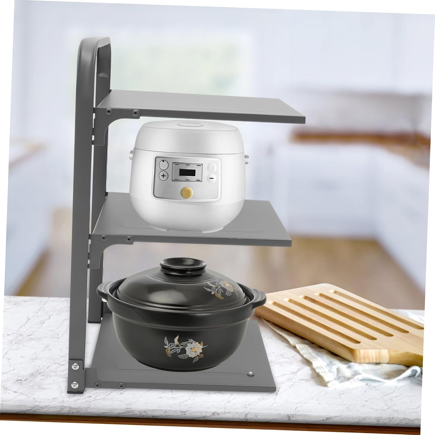 Foldable Kitchen Pan Organizer Rack Multi Carbon Steel Pot Storage for Cabinets under Sink Space-saving Design for Pans Pots and Spice Bottles Efficient Kitchen Storage
