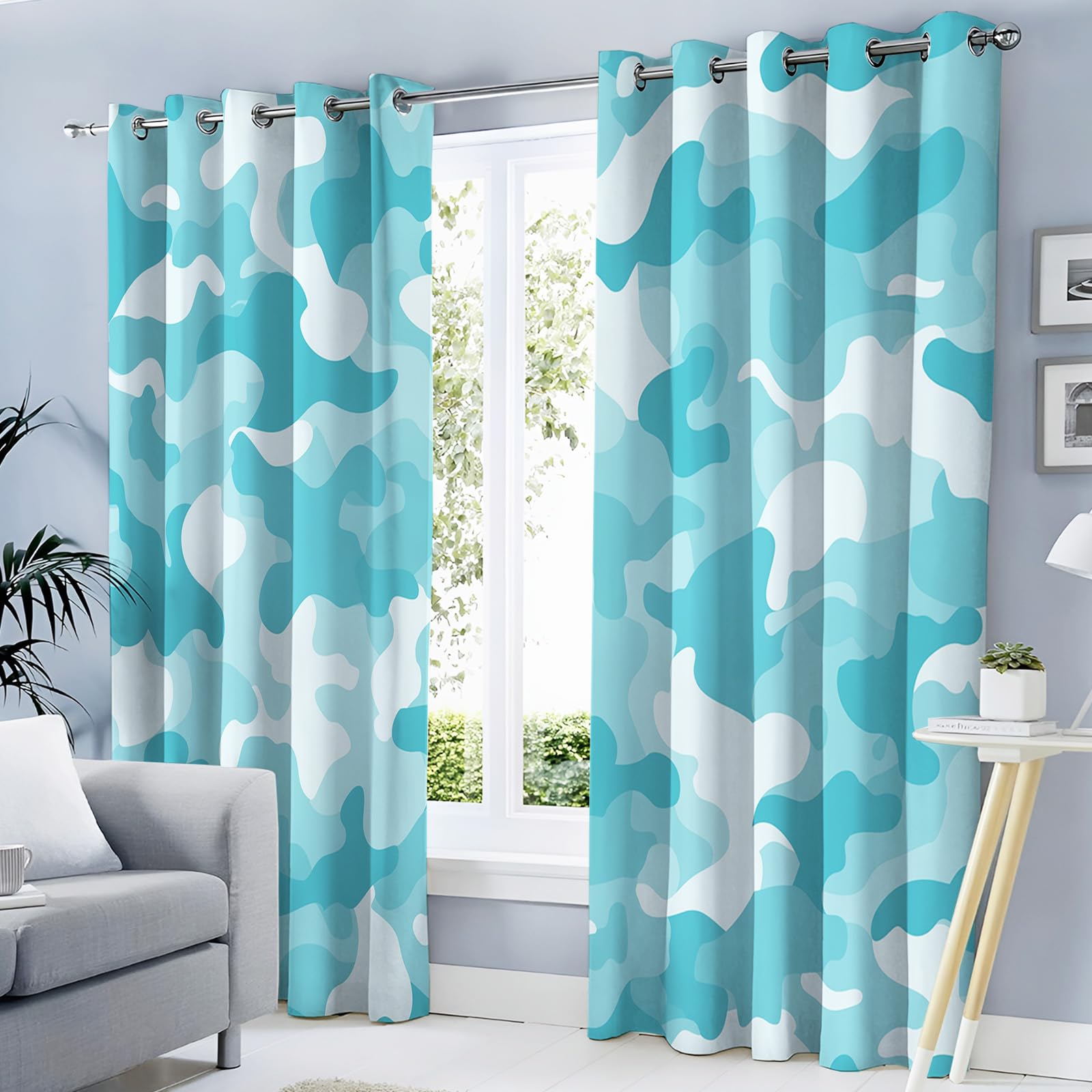 Rideau de salon à oeillets bleu clair tamisant et occultant pour la chambre