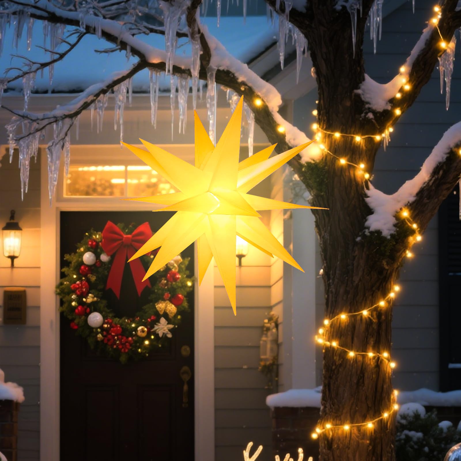 Sky angle Étoile de Noël lumineuse 3D - Batterie avec minuterie - Pour fenêtre - 45 cm - Pour décorer le sapin de Noël - LED jaune - Pour cour, balcon et jardin