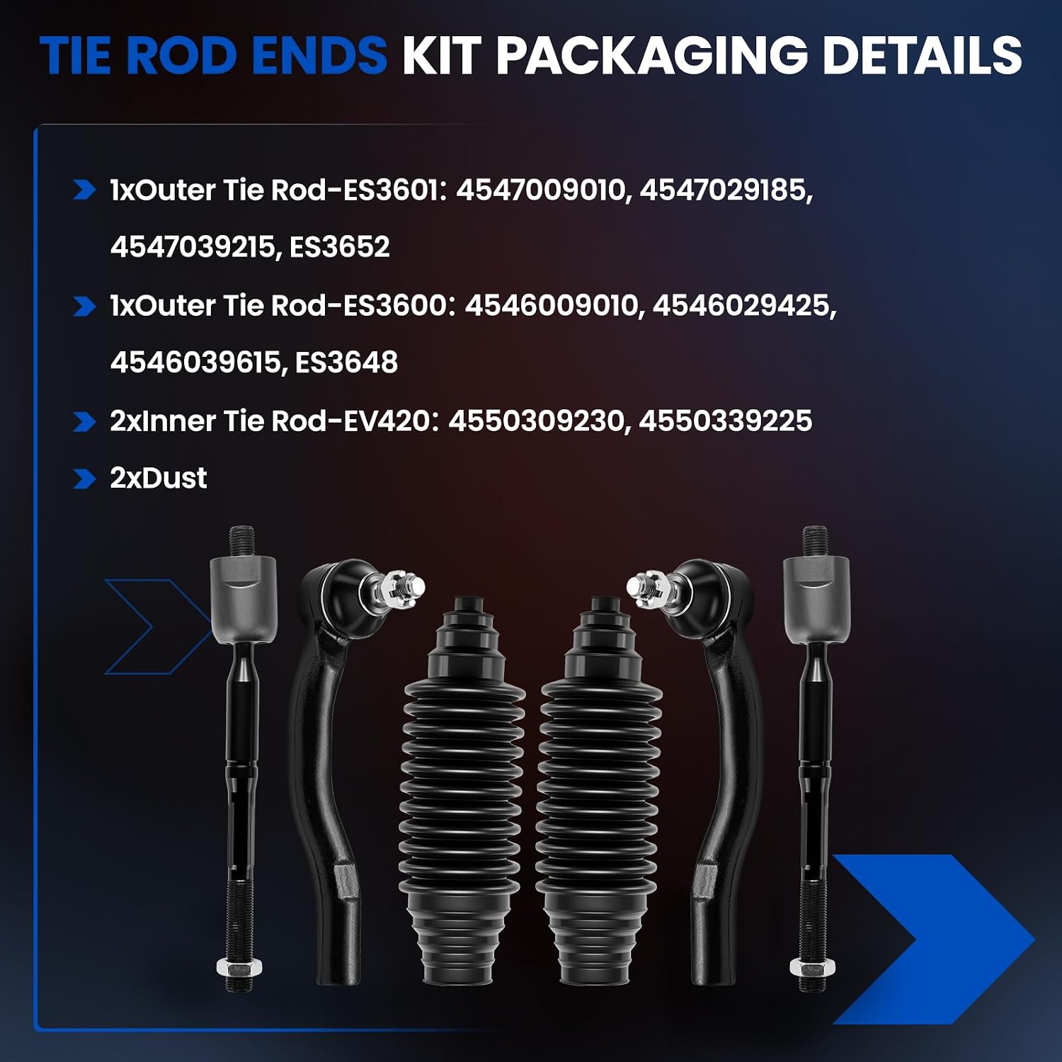 6-PC Tie Rod Ends Kits Compatible with Toyota Camry 2002-2003,2xOuter ES3600 ES3601,2xInner EV420,2xdust cover
