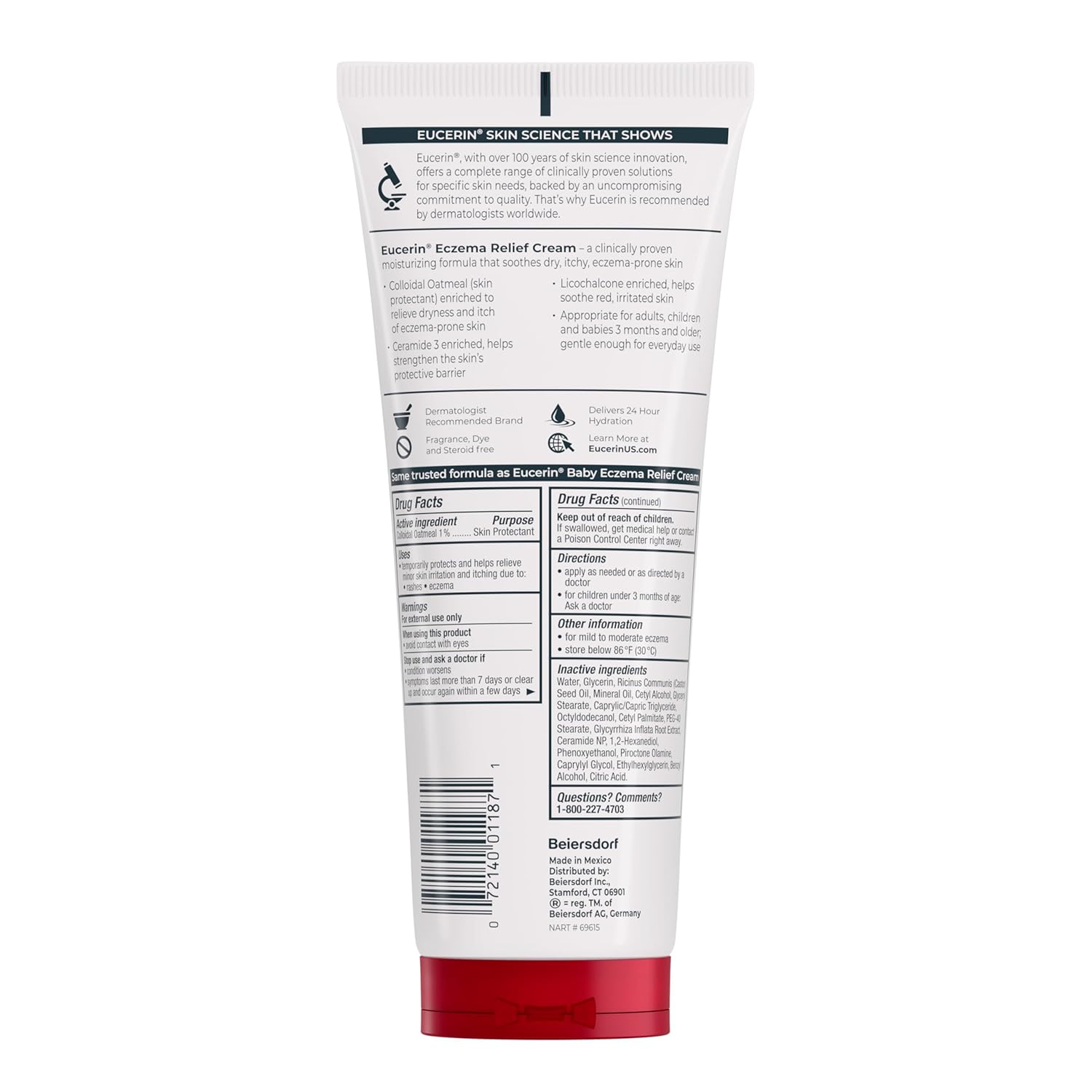 Eucerin Eczema Relief Cream, Full Body Lotion, Moisturizing Eczema Cream with Colloidal Oatmeal, 8 Oz Tube