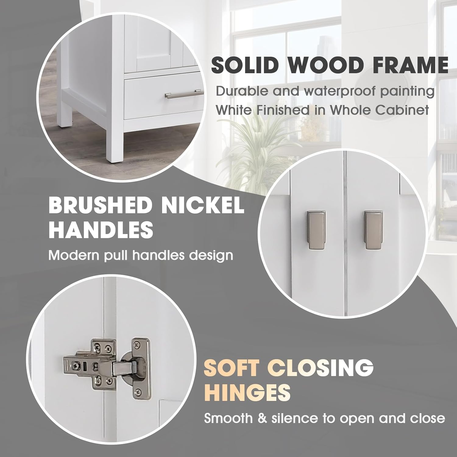 Dornberg 48 in. Bathroom Vanity, Free Standing Single Bathroom Vanity with Sink, Wood Bath Cabinet with Carrara White Engineered Stone Countertop, 2 Doors & 9 Drawers, Full Assembled, Soft White