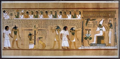 Póster de Egipto con pesaje de almas y el juicio de los muertos y el peso de las almas representadas en un papiro funerario egipcio impreso por (18