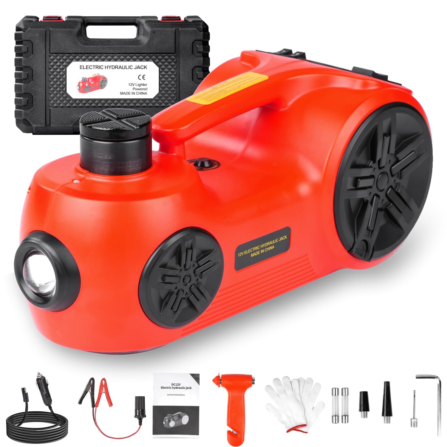 VOBOR Cric Elettrico per Auto, 5T Set di Martinetto Idraulico 12V con Pompa Gonfiabile e Luce LED, 150-450mm Sollevatore per Auto Pickup Emergenza Cambio gomme Garage Riparazione
