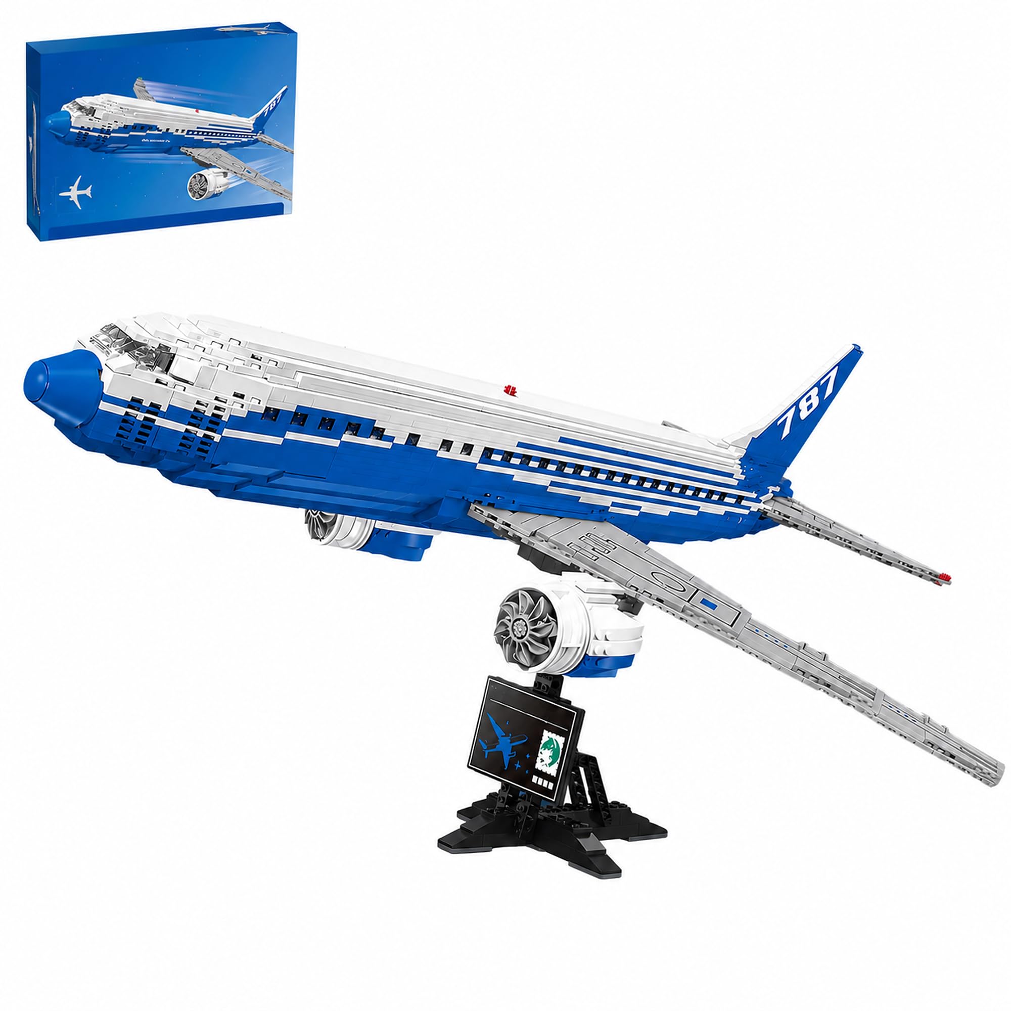 Boeing 787 Airliner Building Block Set 1353 Pcs Large Passenger Plane Model Kit with Disp…
