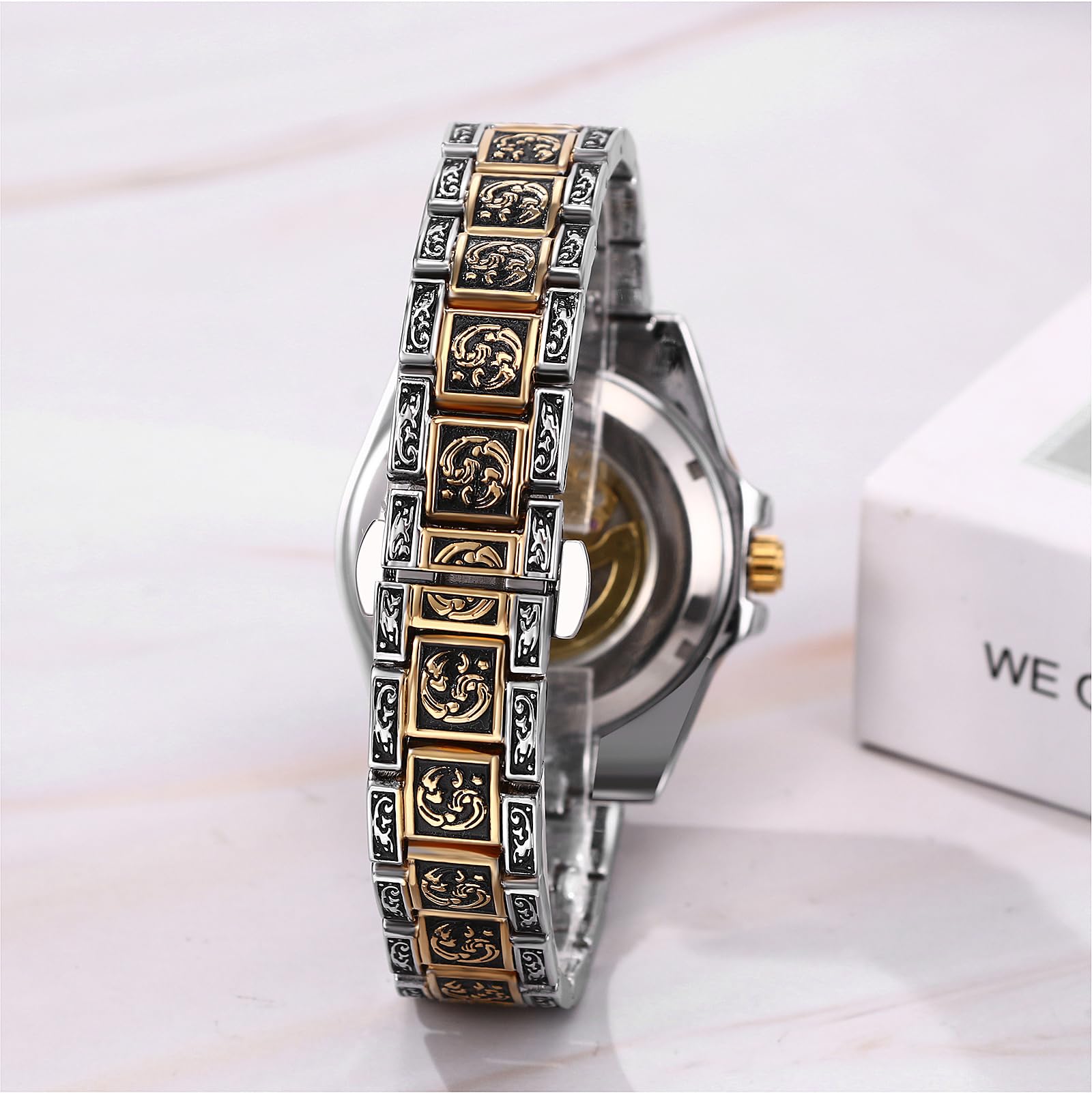 OIDEA Montre Homme Bracelet Cuir:Montre Mécanique Automatique Réglable Poignet de Force Adjustable Rond Squelette Élégant avec Échelle de Diamant - Cadeau Anniversaire Fete des Pères