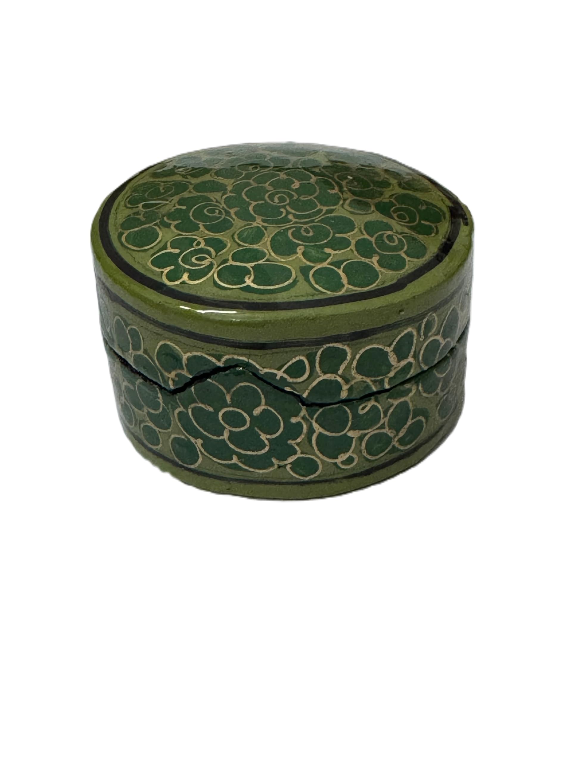 Handmade Paper Mache Circle Shaped Trinklet Box, Multicolour Floral Design, 5cm, Jewellery Storage-image-21