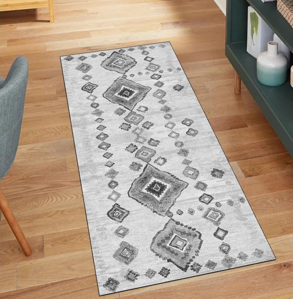 Alfombra de pasillo gris de 90 x 200 cm lavable y antideslizante para hogar