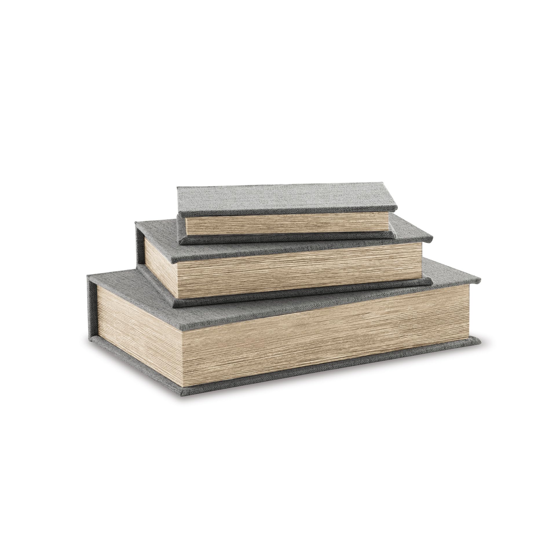 Signature Design by Ashley Jolina Vintage 3 Piece Faux Book Keepsake Storage Box Set, Nesting Design, Fabric Cover, 13" W x 8.7" D x 2.8" H, Dark Gray Cover & Black Velvet Lining