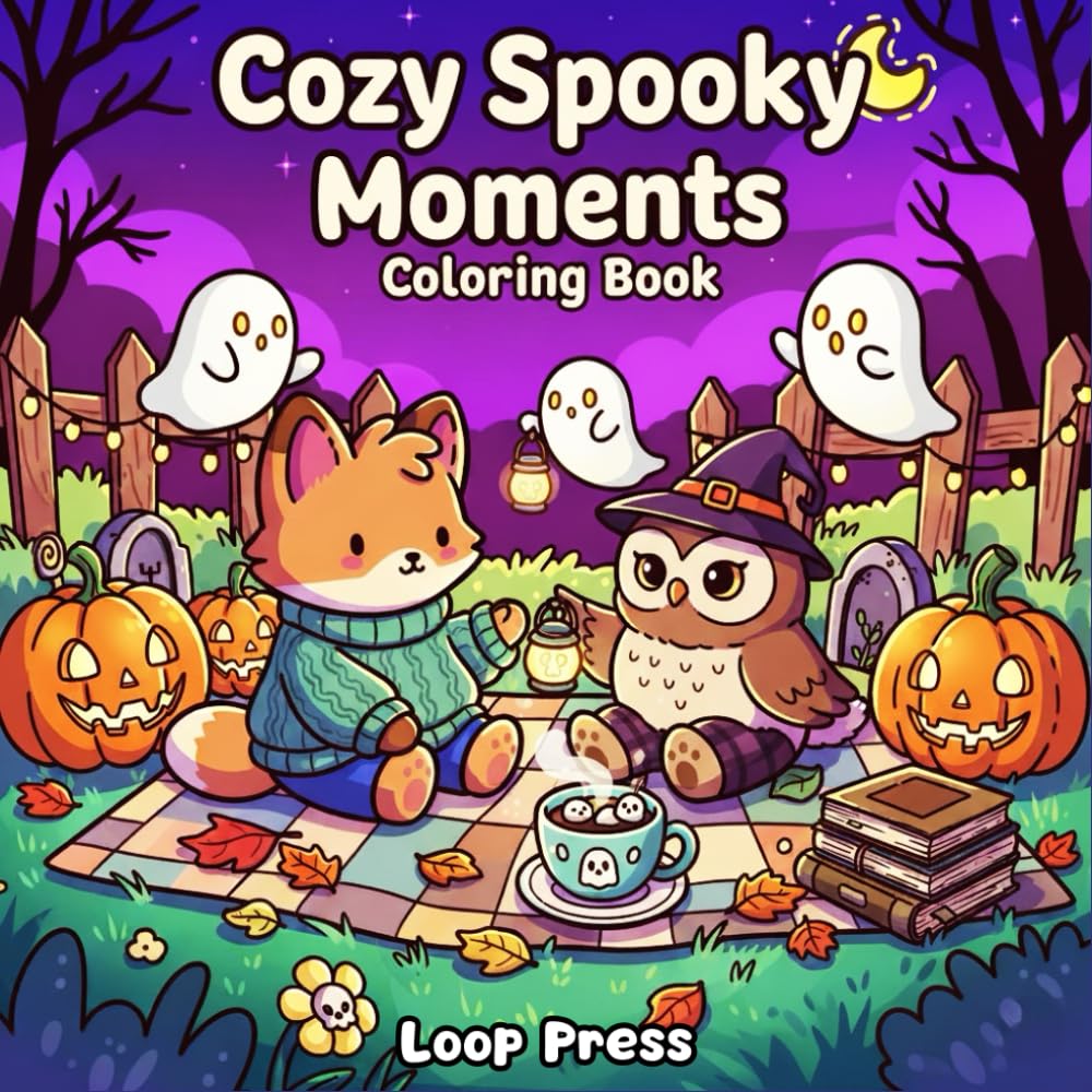 Cozy Spooky Moments Coloring Book: for Adults and Teens Featuring Adorable Creepy Characters in Cozy Hygge Scenes for Relaxation