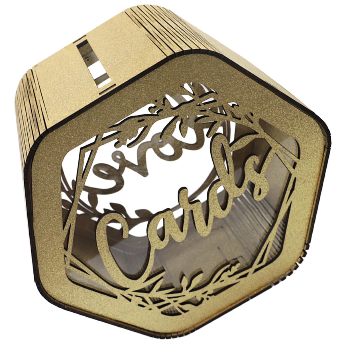 Caja hexagonal dorada para guardar tarjetas de fiesta y decoración de bodas