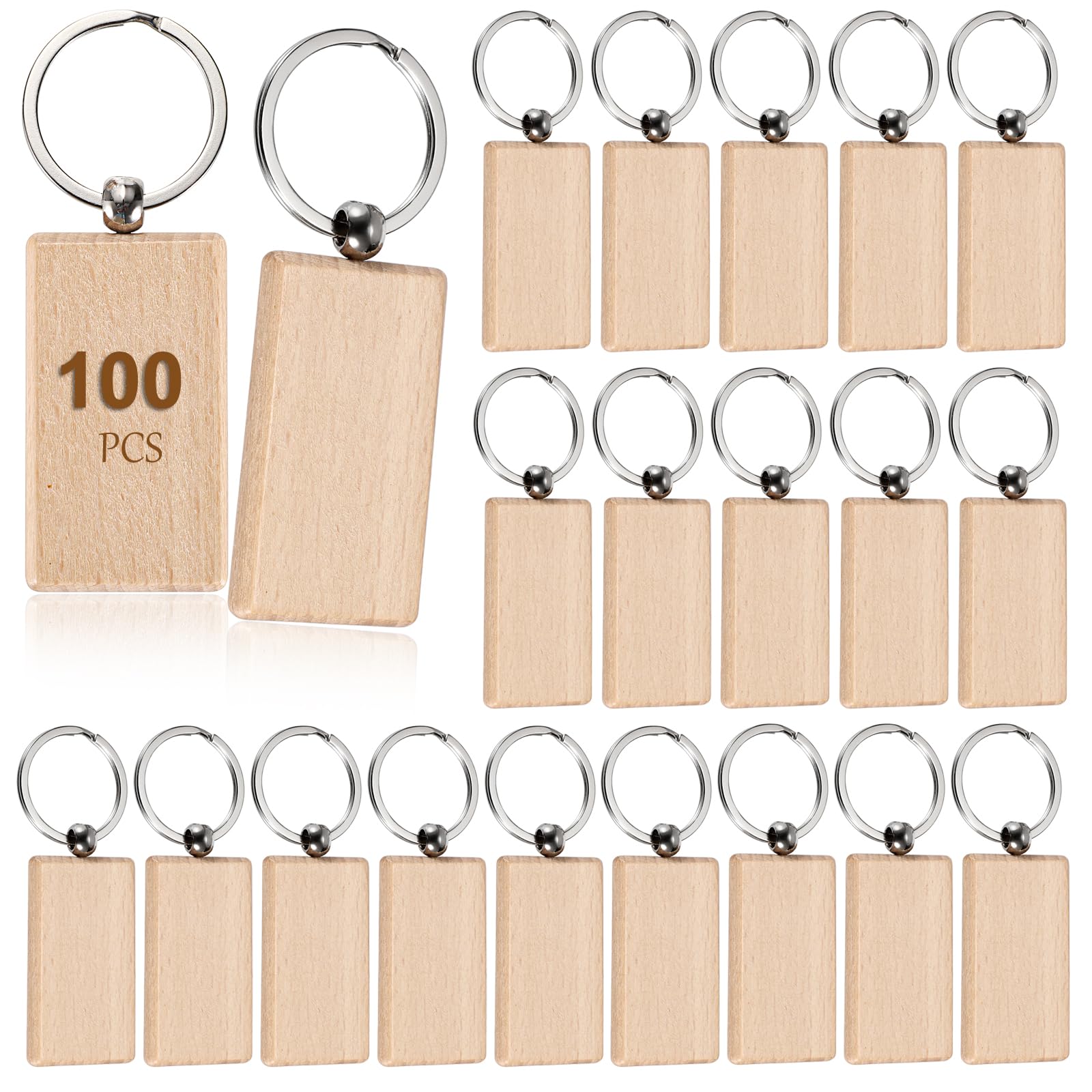 Amazon.co.jp: BSTKEY 無地木製キーホルダー 100枚セット DIYブランク