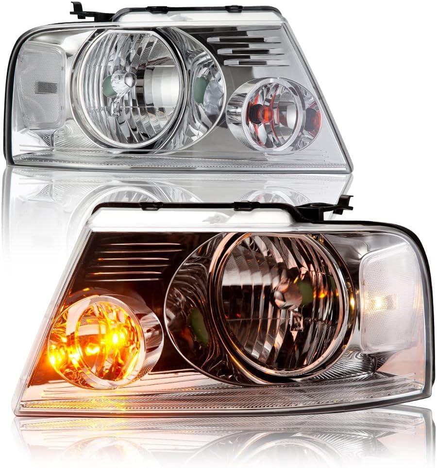G-PLUS Headlights Assembly, Compatible with 2004-2008 Ford F150/ 2006-2008 Lincoln Mark Lt(NOT Compatible with 2004 F150 Heritage/Flareside Beds Models), Clear lens Chrome Housing Clear Reflector