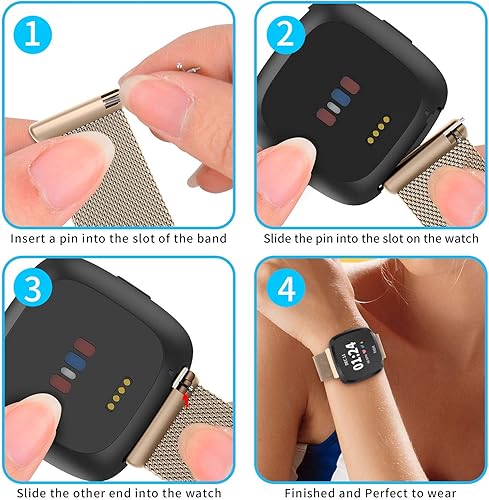 Vista 9 de Bandas magnéticas compatibles con Fitbit Versa/Versa 2/Versa Lite/SE, pulsera de repuesto ajustable de metal para reloj inteligente Fitbit Versa