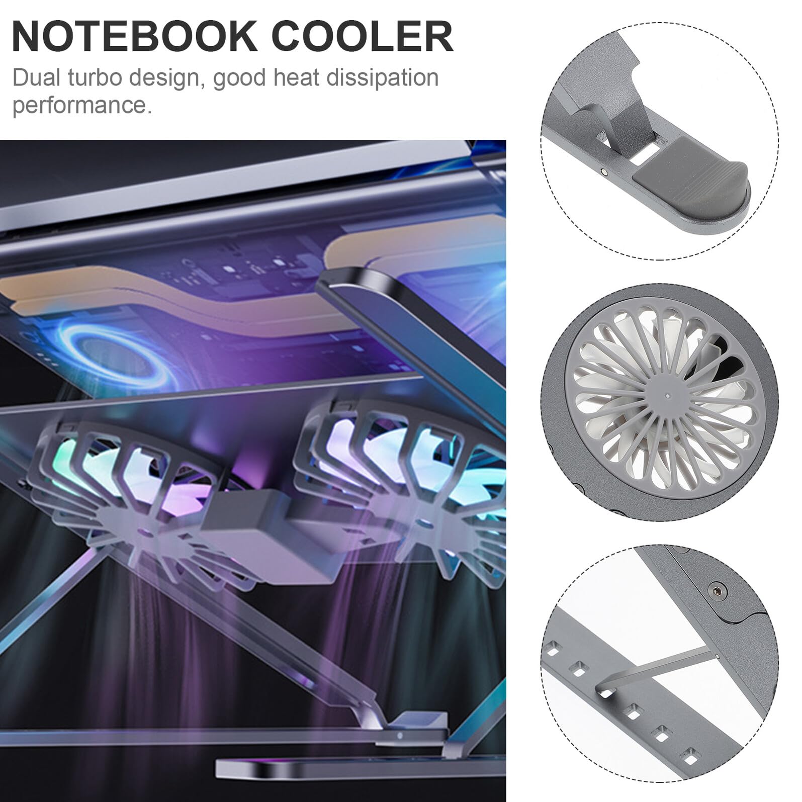Supporto Notebook Raffreddamento Regolabile in Lega di Alluminio | Ventilazione Silenziosa, Uso Continuo senza Surriscaldamento, Struttura per Laptop e Tablet