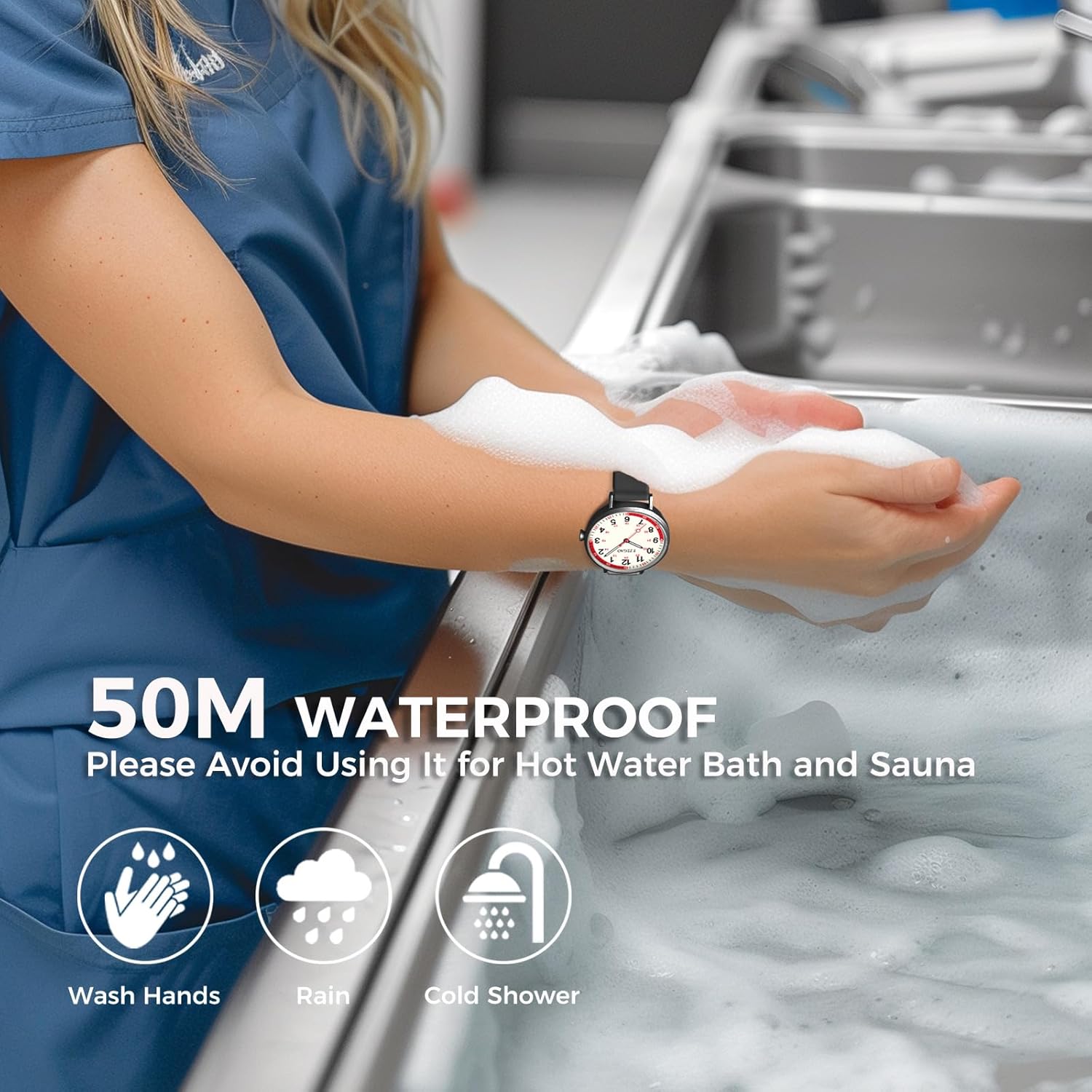 Nurse Watch for Medical Doctor Professionals Student Easy Read Dial with Luminous 24 Hours Red Second Soft Thin Silicone Band 50M Waterproof - Image 5