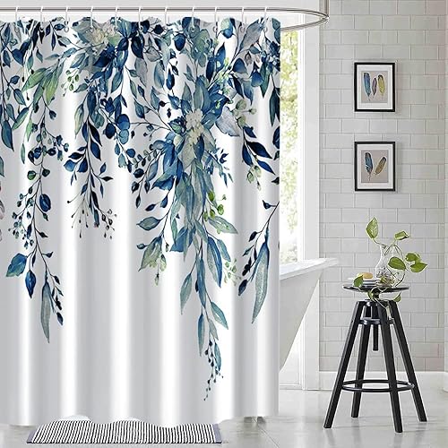 Miniatura 24 de Cortina de ducha verde salvia con eucalipto, cortina de ducha de tela impermeable con hojas de planta de primavera, cortina de ducha acuarela verde