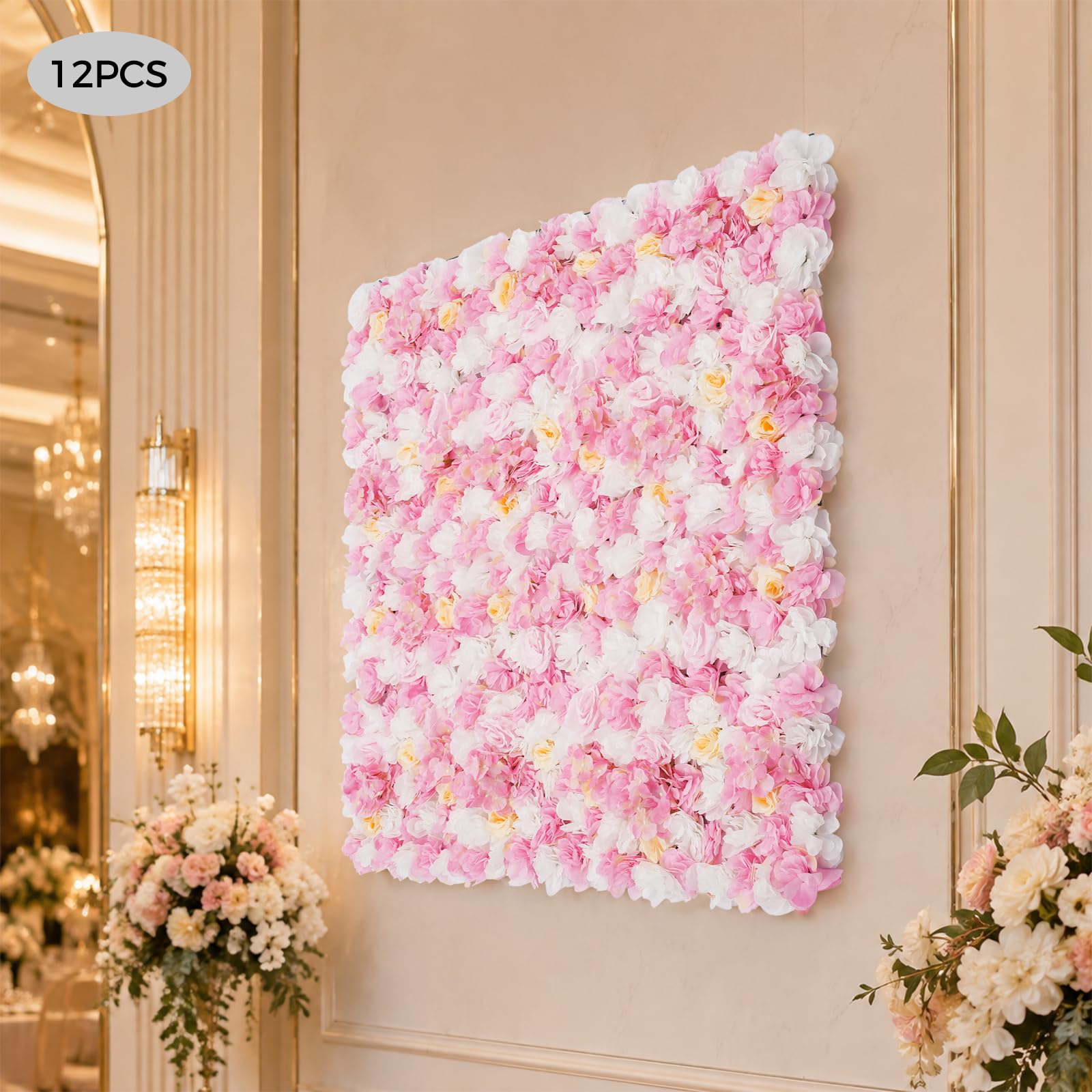 Pared de flores 12 unidades 60 x 40 cm rosa blanco paño de seda plástico