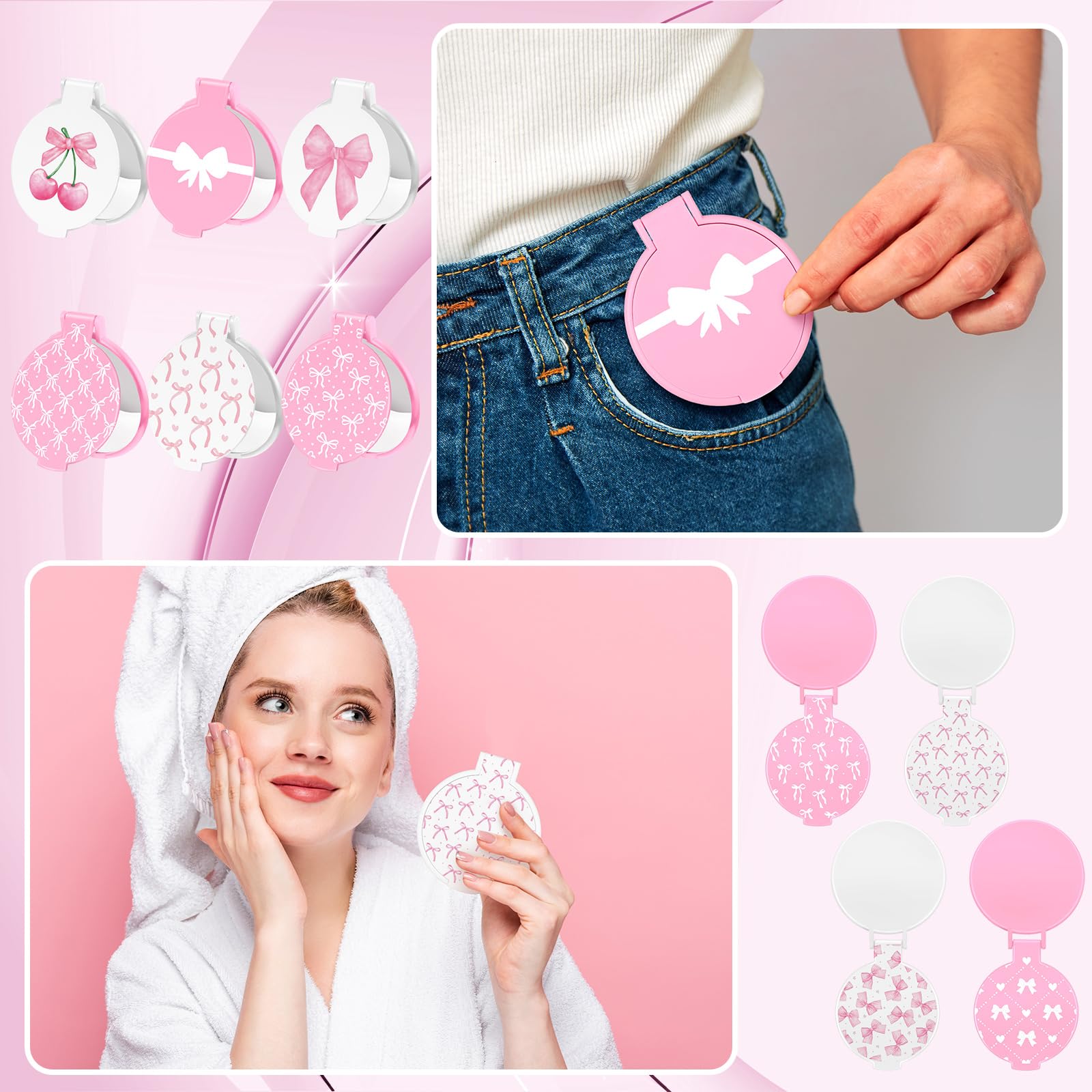 Namalu 50 espejos compactos de arco a granel de 2.8 pulgadas, regalo de San Valentín para mujeres, coqueta azul, recuerdo de fiesta, suministros de maquillaje, espejo plegable de bolsillo