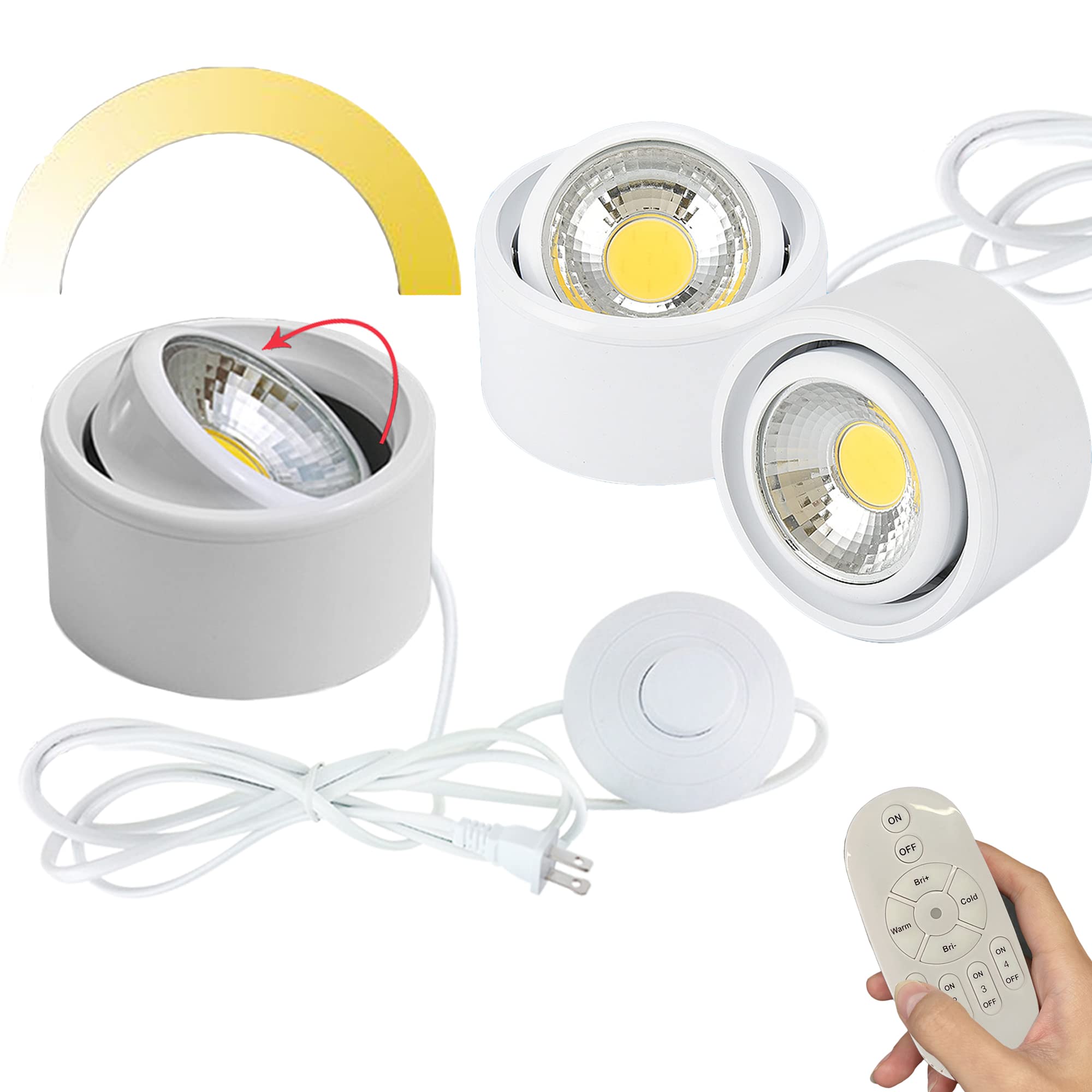 SKIVTGLAMP Accent Uplight 7W COB LED Stepless Dimming Adjustment Remote Control Spotlight Light with Foot Pedal Switch Whtie Cord Flexibly Extra Light Rotating for Plants Landscape 3 Lights