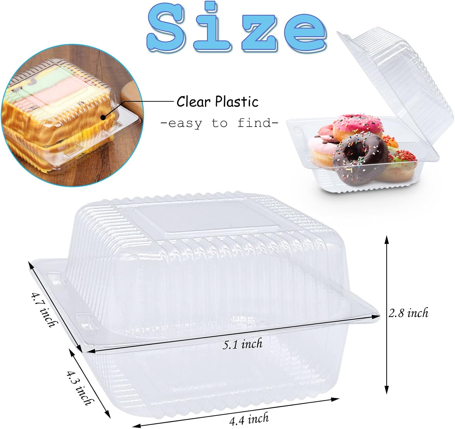 Haawooky 100 Pack Clear Plastic Take Out Container,Square Hinged Food Container,Dessert Clamshell Containers with Lids for Hamburgers,Cakes,Sandwiches,Pasta,Chips