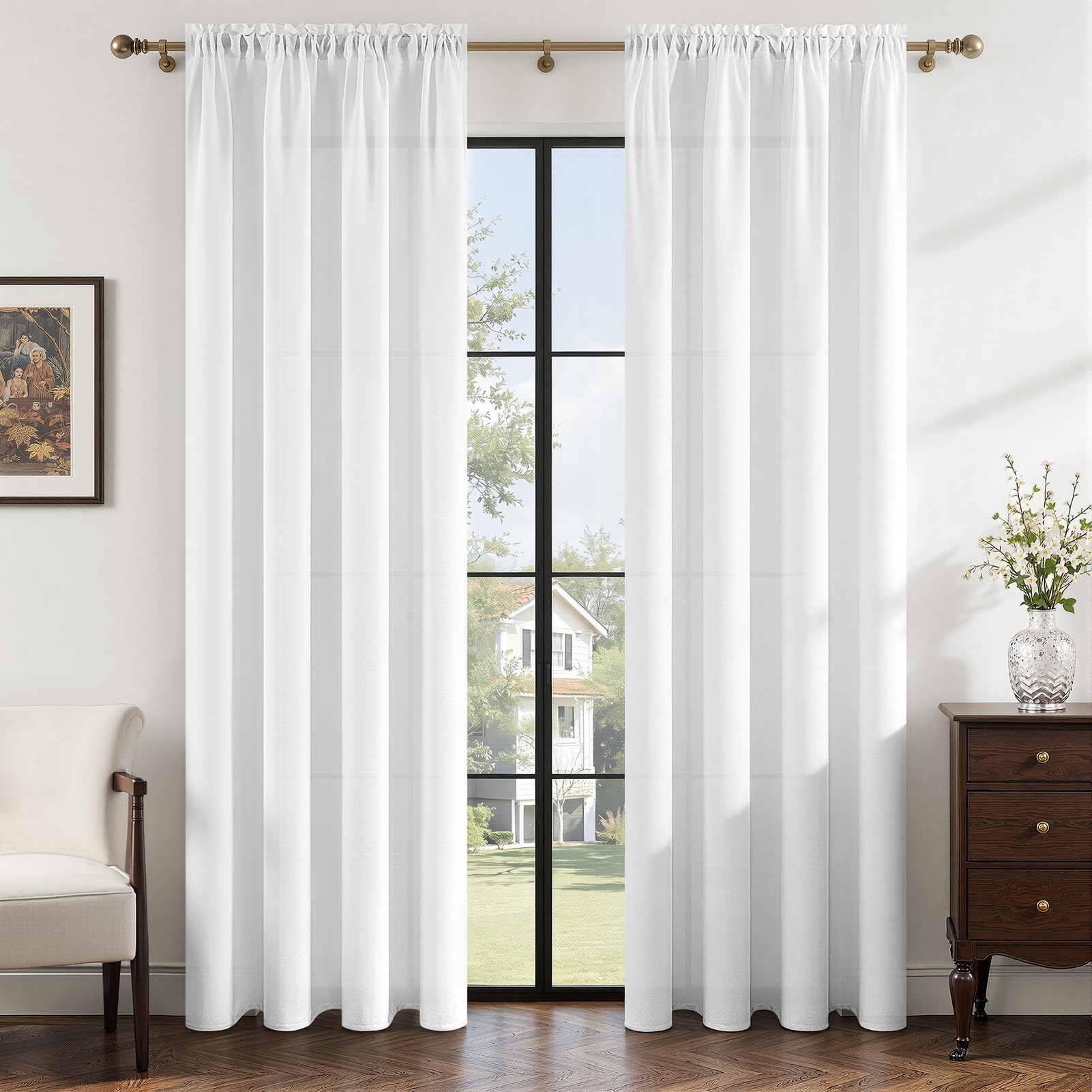 MRTREES Leinen Gardinen mit Stangendurchzug Leinenoptik Vorhang Halbtransparent，Moderne Vorhänge für Wohnzimmer Schlafzimmer Innen Deko Fenster