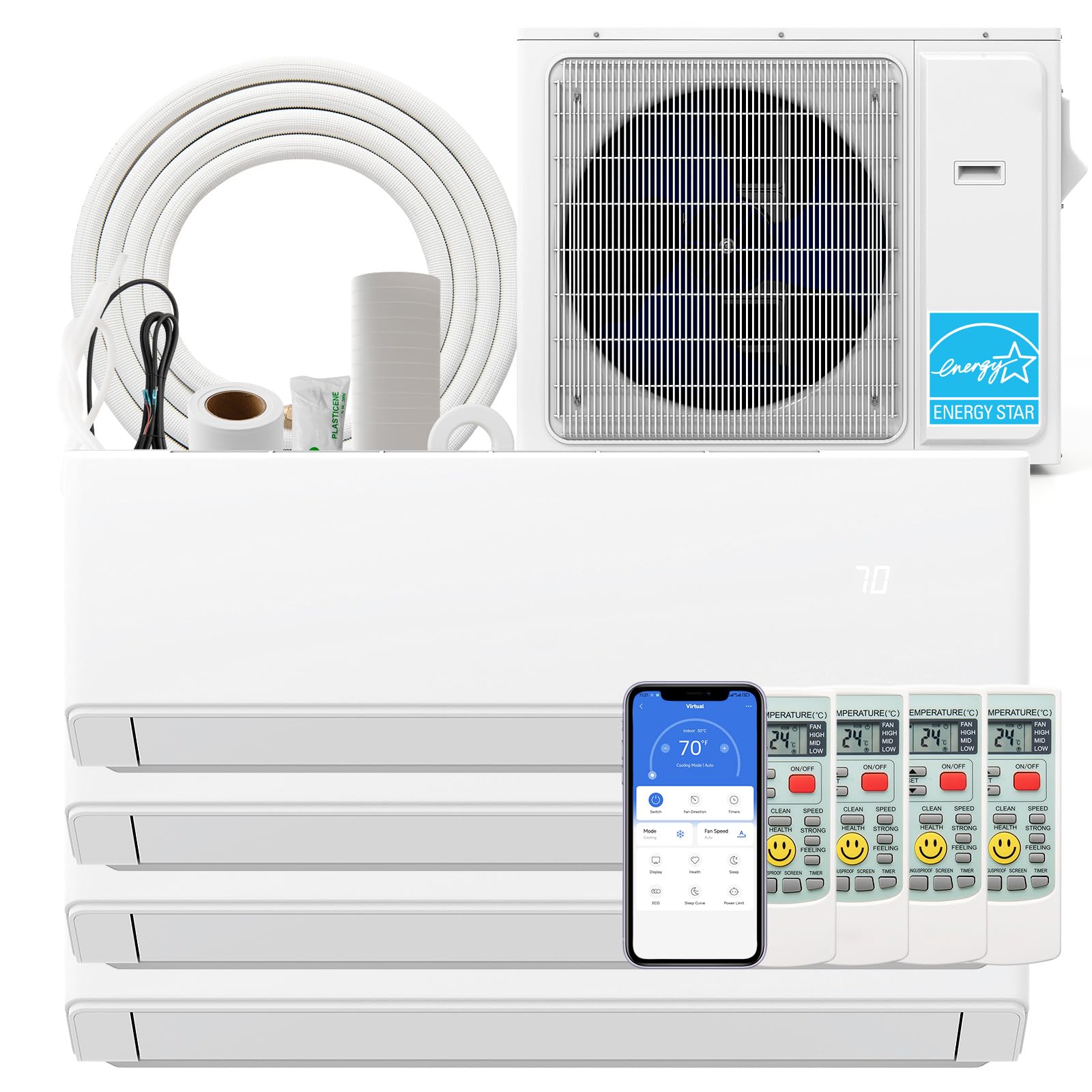 SIMOE 36K BTU ODU 4 Quad Zone 12K BTU IDU Mini Split Air Conditioner