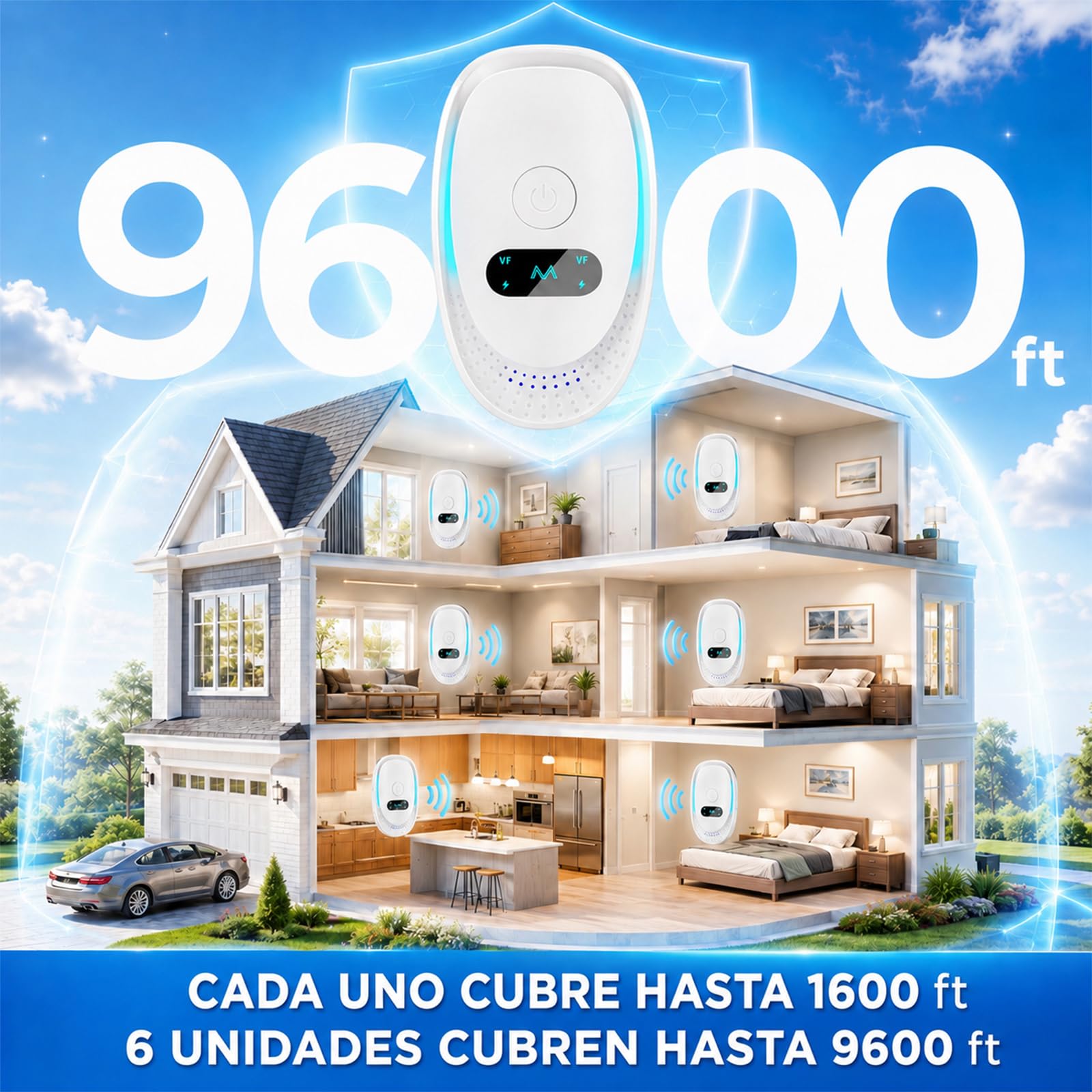 Ultrasónico Repelente de Insectos y Roedores, Dispositivo Eléctrico Antiparasitario para Hogar, Elimina Mosquitos, Cucarachas, Hormigas, Arañas, Moscas y Ratones, Uso Interior (6 Unidades)