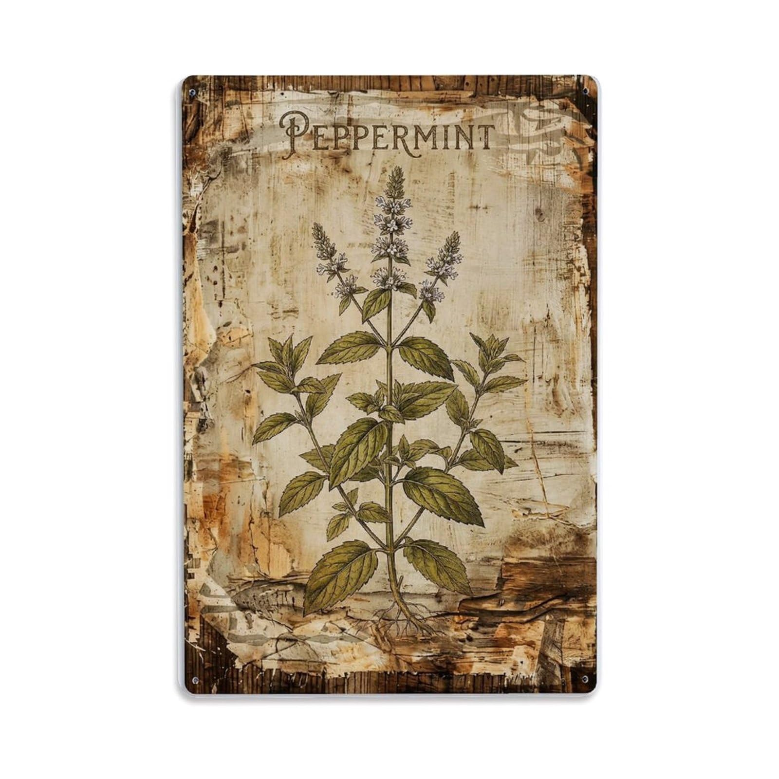 Peppermint Botanical Vintage Metal Tin Sign Plaque Wall Decor for Cafe, Club, Garden Metal Poster 8x12Inch