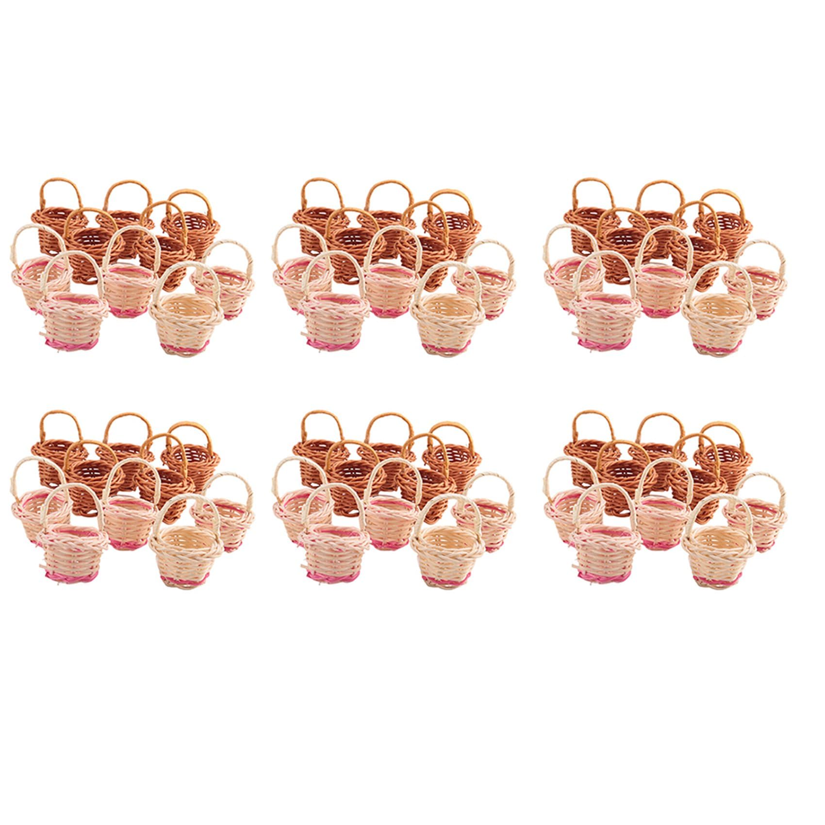 Hndhbfgrt 60Pcs Basket Mini Woven Baskets with Handles Plant Pots Containers Sundries Makeup Organizer for Tiny Baskets Photo Prop