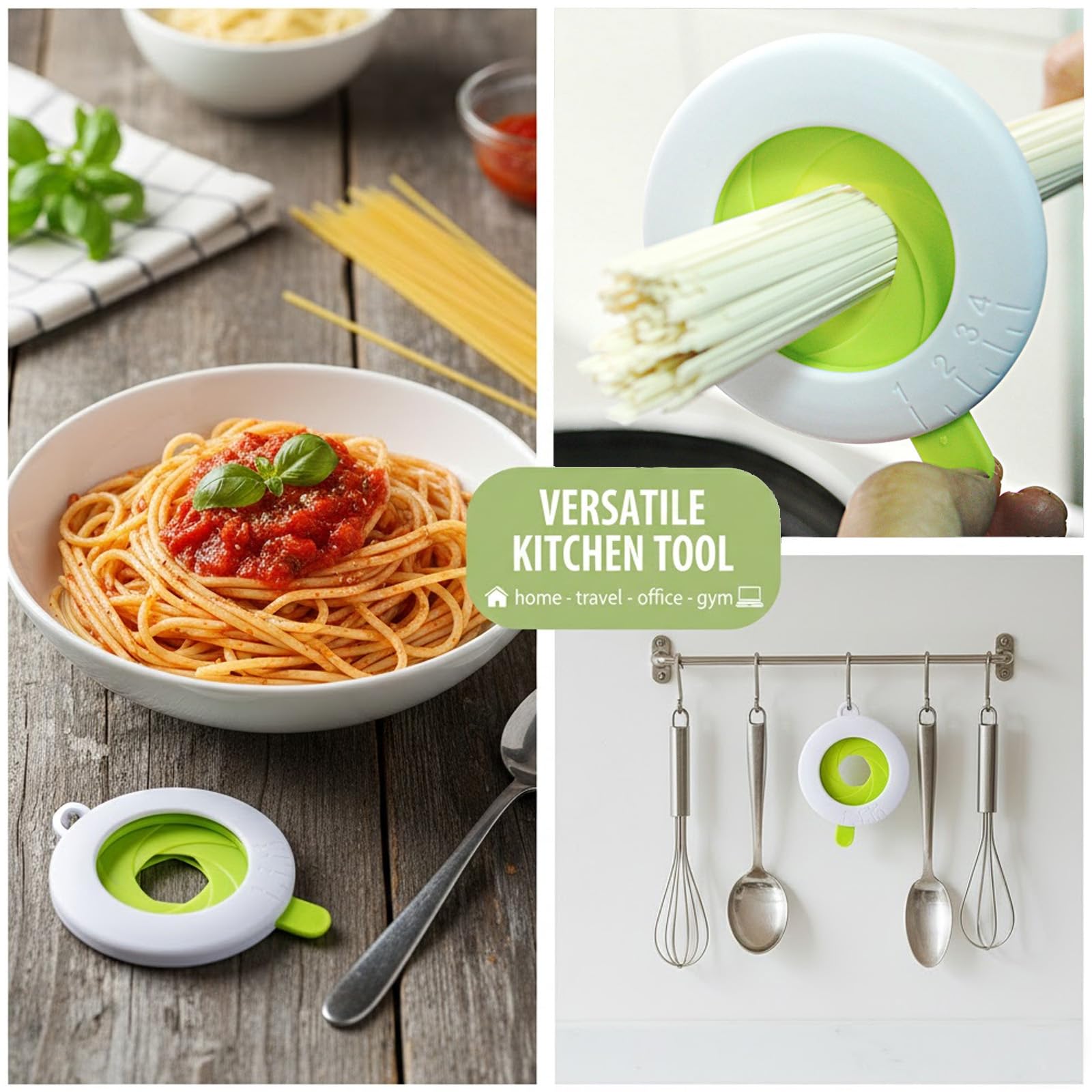 Medidor de Espaguetis con 4 Orificios - Gadget de Cocina para Control de Porciones de Pasta - Utensilio Práctico y Duradero
