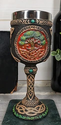 Miniatura 7 de Ebros Colorido nudo celta cósmico árbol sagrado de la vida Yggdrasil copa de vino 5 oz frasco de fertilidad e inmortalidad copa de vino figura