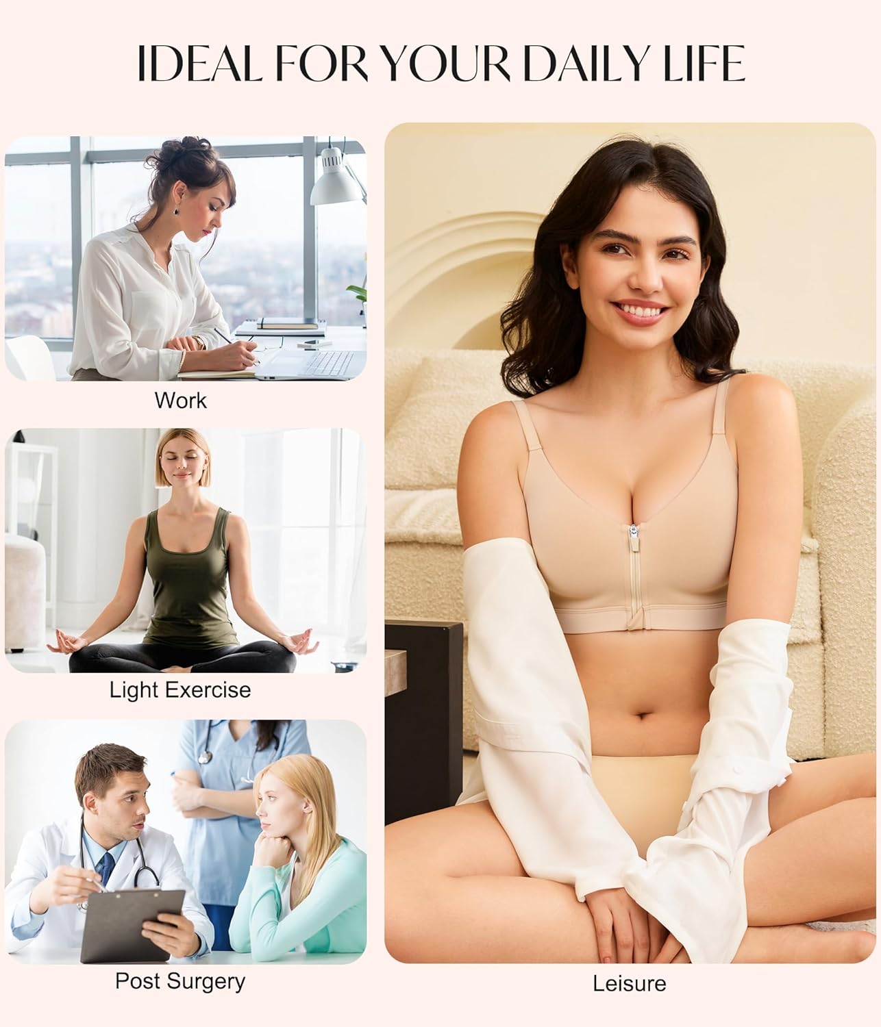 CYDREAM Womens Zip Front Closure Bra Wireless Support Comfort Full Coverage Back Smoothing No Underwire Bralettes - Image 4