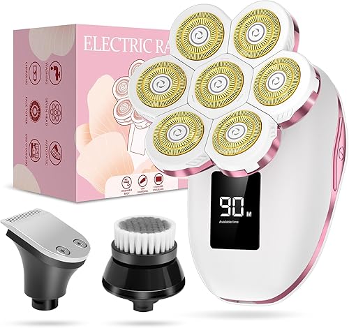 3-in-1 Electric Razors for Women,Bikini Trimmer for Women,7D Painless Electric Shaver with Facial Cleansing Brush,Gifts for Women,Replaceable Hair Remover for Legs Water Resistant Wet/Dry (Pink)