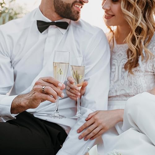 Miniatura 5 de Your Dream Party Shop Copas de champán Mr. and Mrs. de 6 onzas cada una, juego de copas de boda para novia y novio, copas perfectas para brindis de