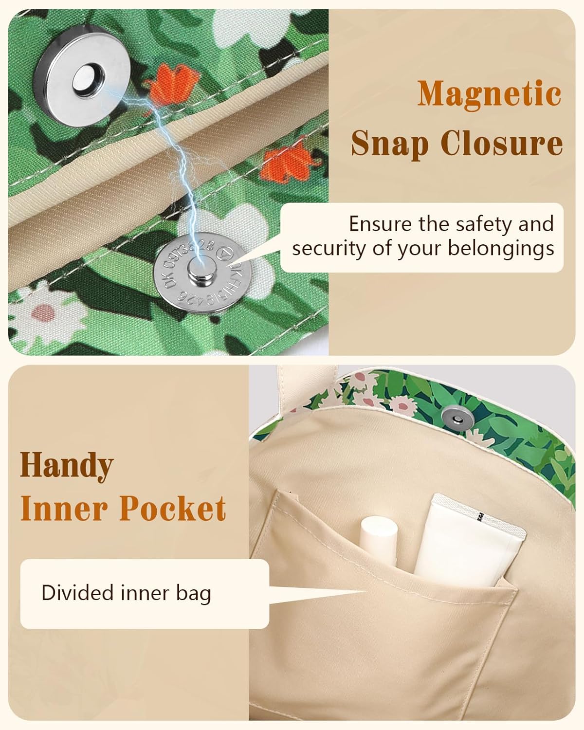 Miss Adola Aesthetic Cotton Tote Bag for Women - Reusable Shoulder Bag with Buckle Fabric Bag for Gym, Travel, Work - Image 5