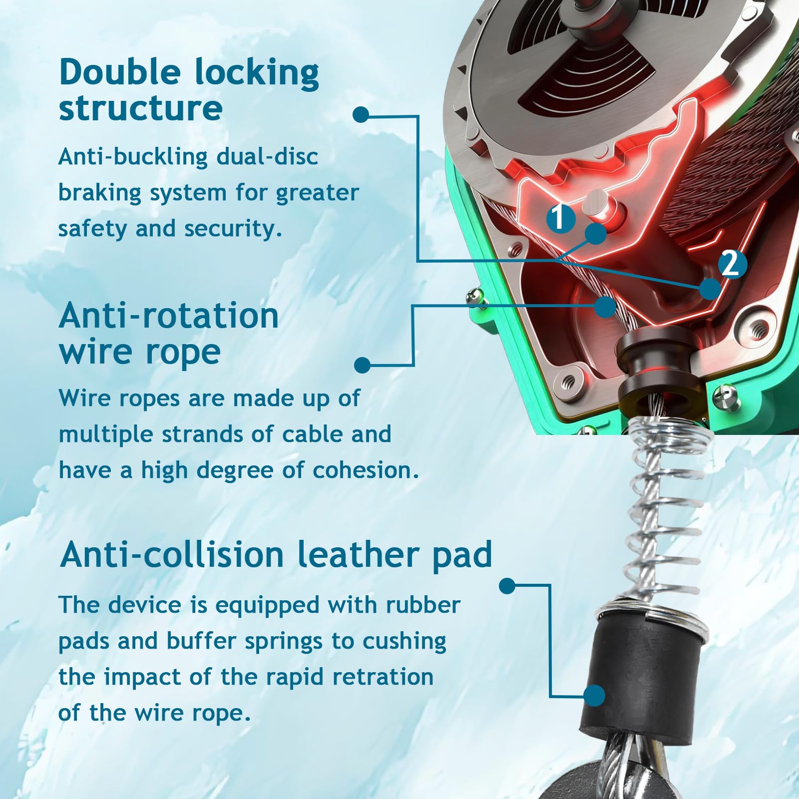 Dispositif Antichute a Rappel Automatique 10m, 150 kg Harnais de Securite Anti Chute Toiture, Stop Chute Toiture à Rappel Automatique Rétractable pour Travaux en Hauteur(Vert,10m)