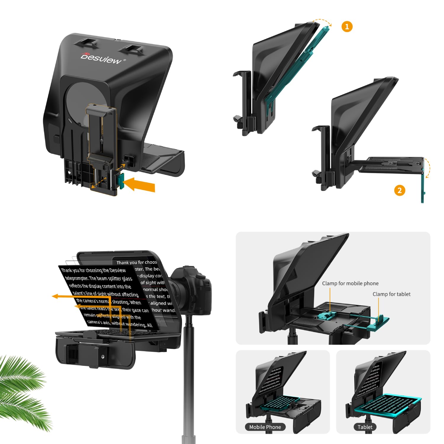 Desview T5 Teleprompter für Smartphone, Tablet & Kamera – Tragbarer Teleprompter für Video-Interviews, Live-Streaming, Vlogging & Outdoor-Aufnahmen – inkl. 49–82mm Kamera-Adapterringe