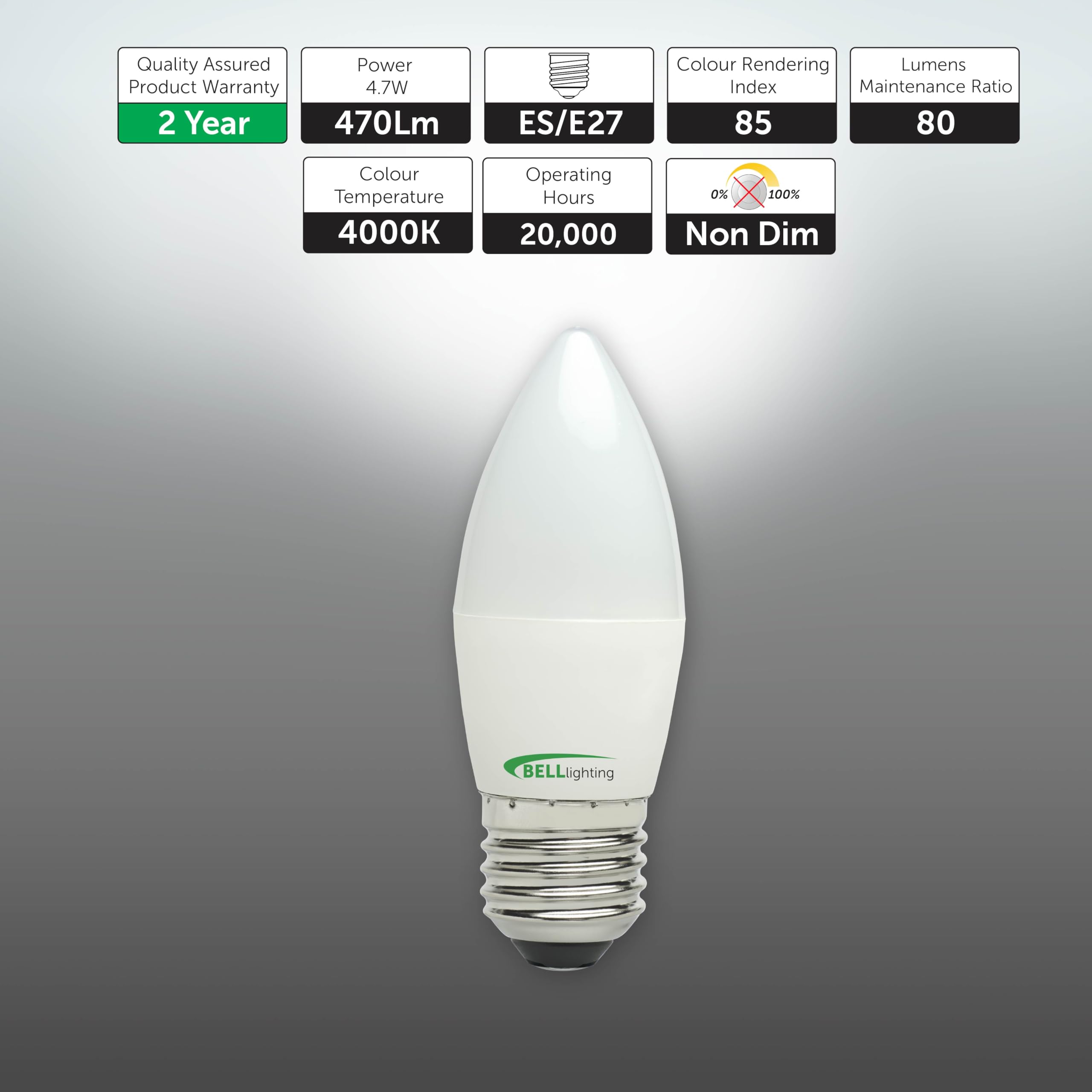 BELL Lighting E27 Candle Light Bulbs 470 Lumen, 4.7W, Natural White 4000K, 40W Lamp Equivalent - Image 2