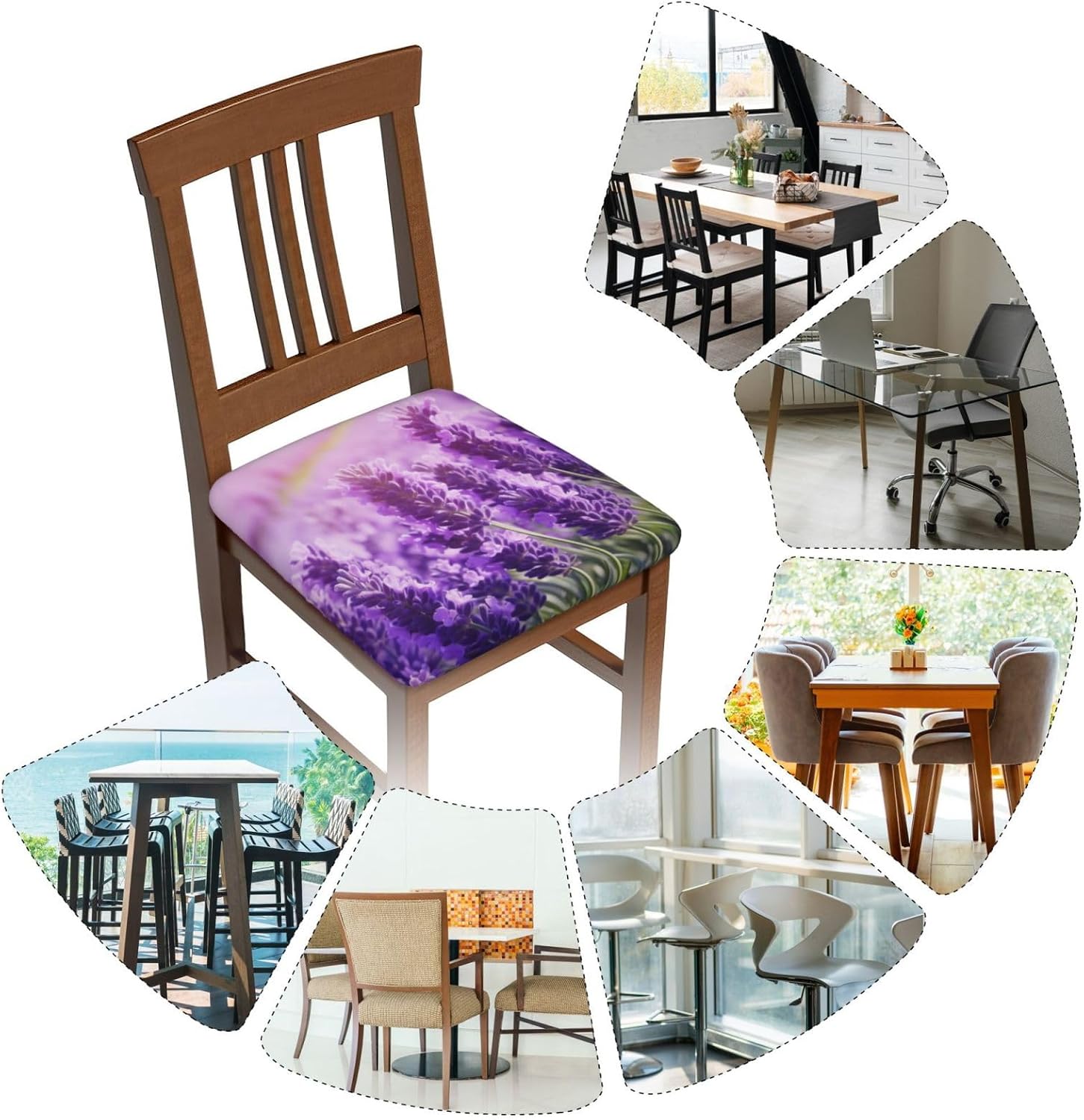Lavender Print Square Cushion Covers 6 Pcs Set Elastic Non-Slip Seat Cushion Slipcovers Pet Furniture Protectors for Chair, Sofa